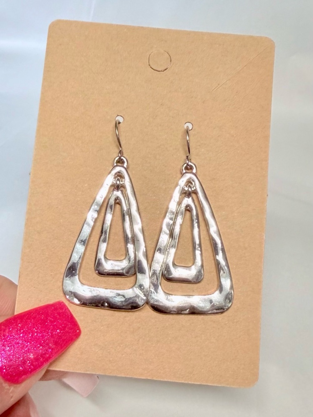 Silver Hammered Triangle Drop Earrings - Women Jewelry